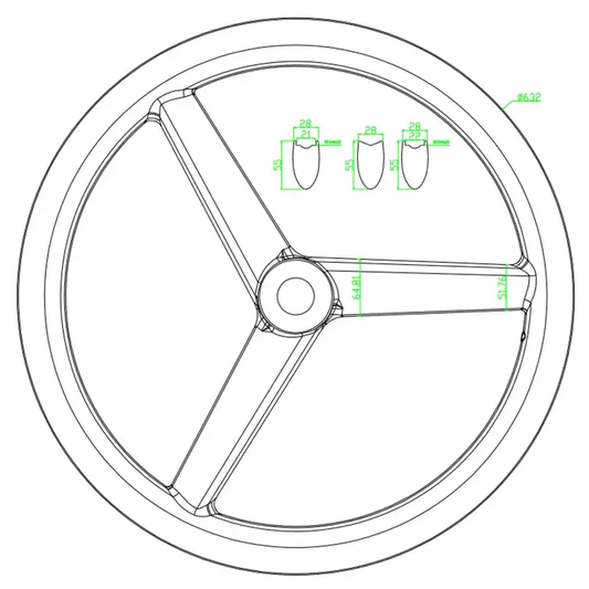 Carbon three-spoke track wheel 700C showing hookless tubeless rim bed, 22mm inner width