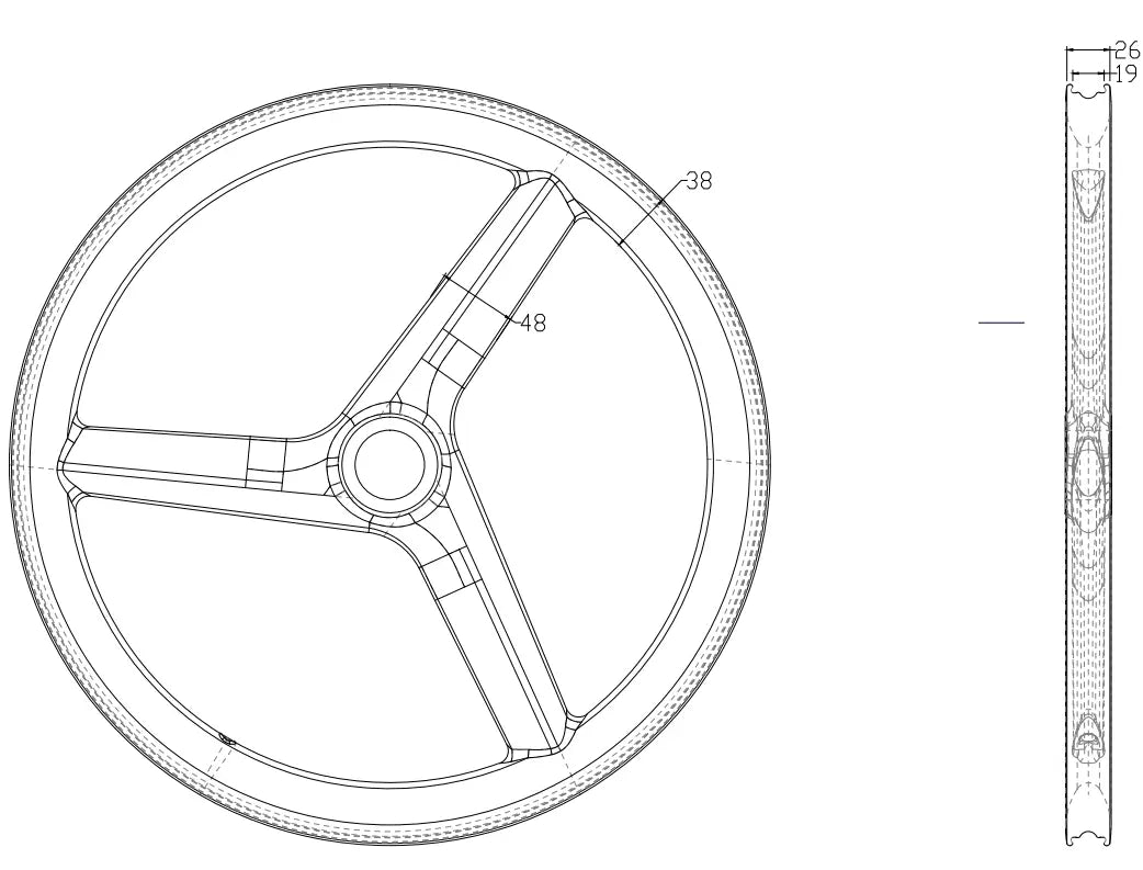 451 BSD three-spoke carbon rear wheel, 650g, 19mm internal rim, for small-wheel road and triathlon bicycles