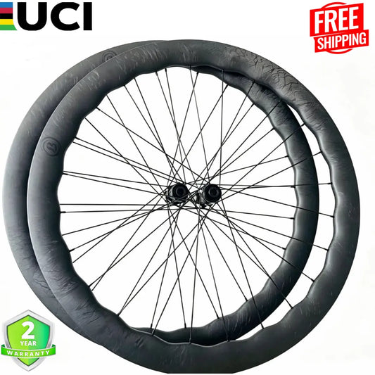 Bola ELT 450W Carbon Wave Gravel Wheelset 700C – 45/50mm, 24mm Internal, Tubeless, 1310g Carbon Fiber Sporting Goods