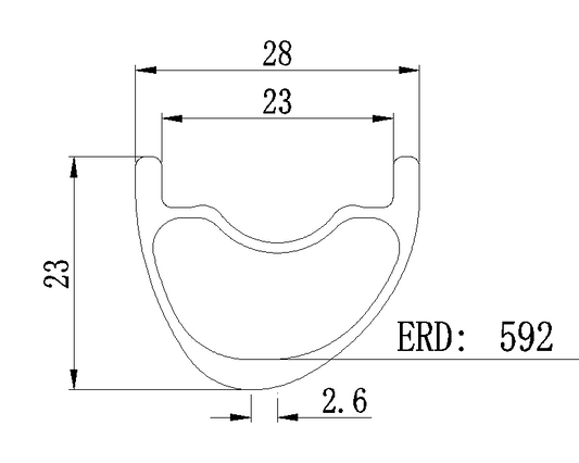 29er Carbon MTB Rim with 23mm inner width, 295g weight, ideal for cyclocross and all-mountain biking. Detailed dimensions inc