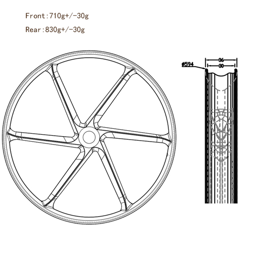 27.5er 30mm wide hookless carbon bike six spoke wheel for off-road XC,All MTB,bola