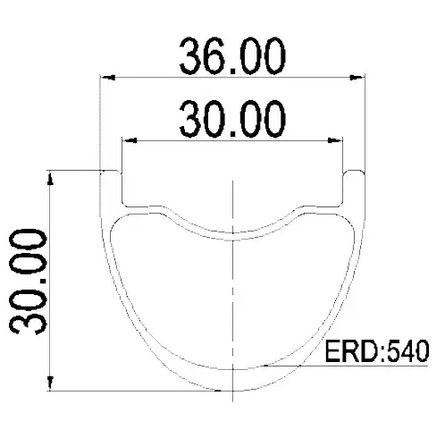 27.5 inch Bola carbon MTB rim top view showing 30mm inner width and tubeless-compatible channel design