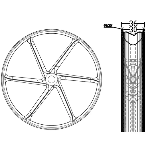Full carbon 6-spoke 29er wheelset with Novatec hub, 36mm external width, Shimano/SRAM compatible