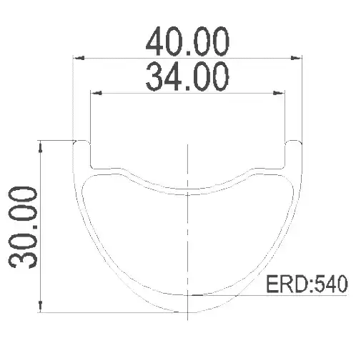 Bola 27.5 inch carbon MTB rim side profile showing hookless bead and 34mm internal width
