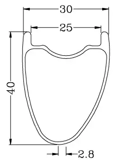Close-up of BOLA 700C 40mm carbon road rim, emphasizing 24mm/25mm internal width and material finish