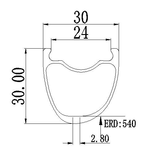 Cross-section diagram of Bola 650B carbon rim with asymmetric U-shape, inner width options labeled
