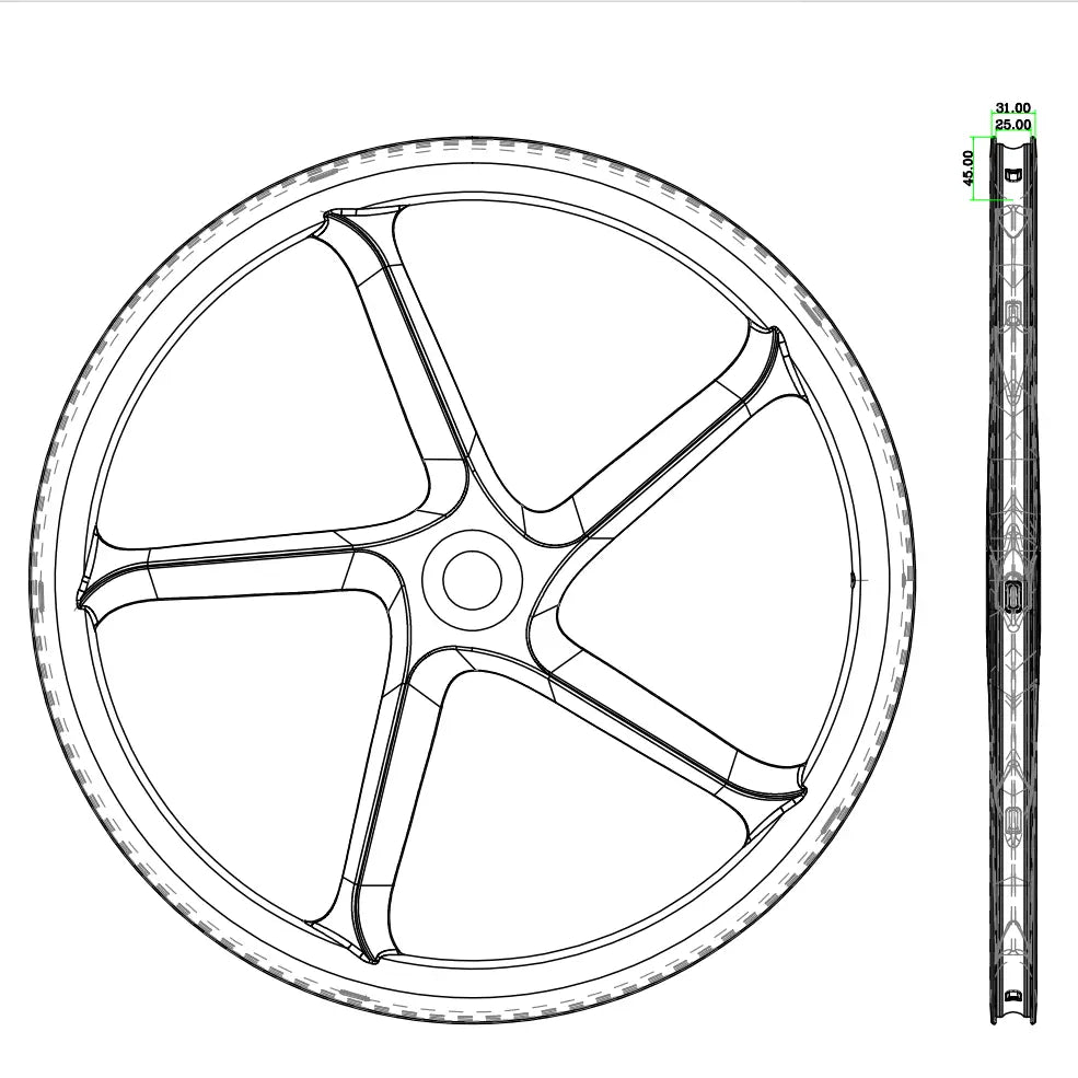 700c 31mm Tubeless Five Spoke Carbon Wheel for Triathlon,TT & Track缺实图 Carbon Fiber Sporting Goods