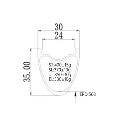 35mm deep carbon bicycle rim, 700c, shown side profile, compatible with disc brake and tubeless tires