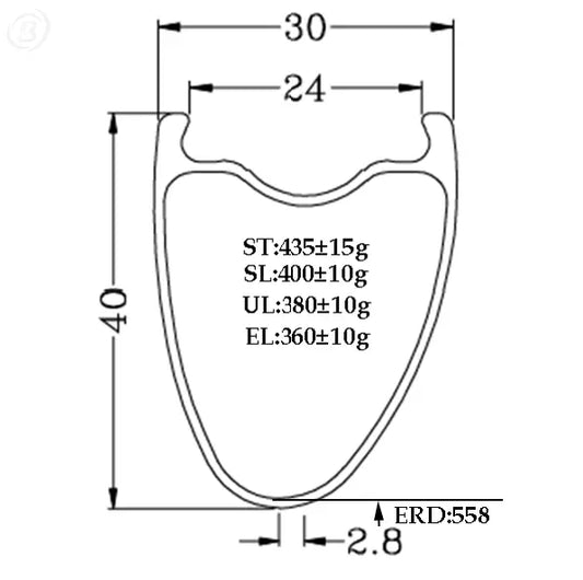 700c Tubeless Carbon Road Rim 40mm | 24mm Inner | Offset | 375–430g Carbon Fiber Sporting Goods