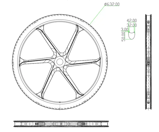 700C 50mm Deep Carbon Six-Spoke Aero Wheel– Tubeless, 42mm Wide(缺实图)) Carbon Fiber Sporting Goods