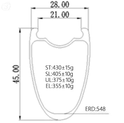 Bola 700c Carbon Tubeless Road Rim, 45mm Depth, 28mm Outer Width, 21mm/23mm Inner, Hooked or Hookless Carbon Fiber Sporting Goods