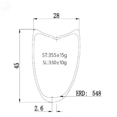 700c Carbon Tubular Rim 45mm Depth, 28mm Wide Asymmetric Optional Bola