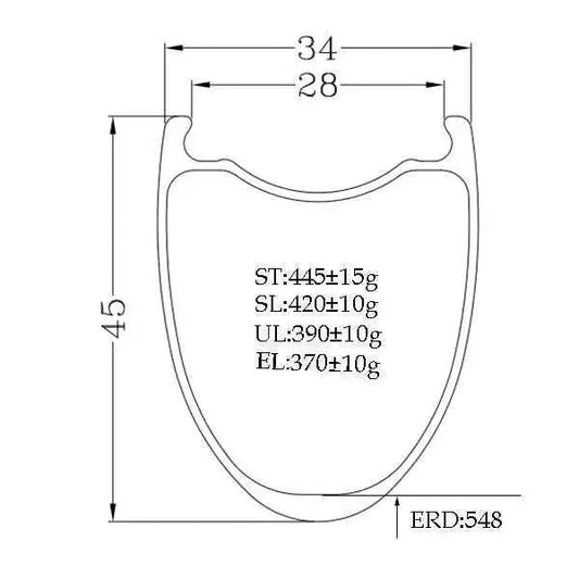 Bola 700c 45mm Carbon Road Rim – 34mm Outer, 28mm Inner, Tubeless Ready