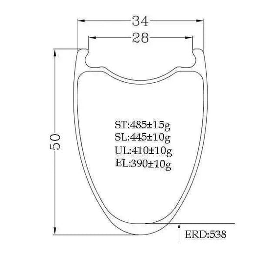 Bola 700c 50mm Carbon Road Rim – 34mm Wide, 28mm Inner Width,Tubeless Ready