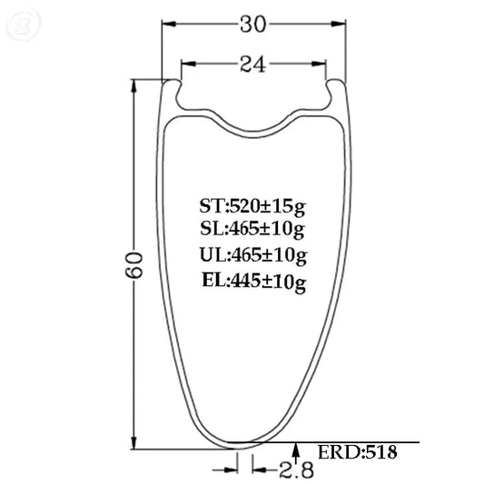 BOLA 55mm Offset Carbon Road Rim 700C, 30mm Wide, Tubeless, UCI Certified Carbon Fiber Sporting Goods