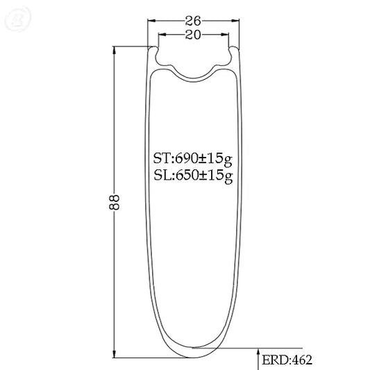 700C Carbon Tubeless Ready Rim, 88mm Deep, 25mm Wide, U-Shape for TT and Triathlon, Bola Carbon Fiber Sporting Goods