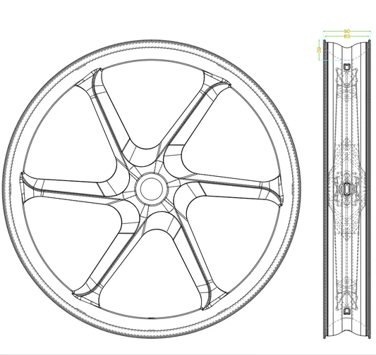 26" 90mm T800 Carbon Six-Spoke Fat Bike Wheelset, Tubeless, 36T Hub Carbon Fiber Sporting Goods