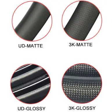700C Carbon Fiber Tubular Bike Rim showcasing U-Shape design with options in UD-Matte, 3K-Matte, UD-Glossy, and 3K-Glossy fin