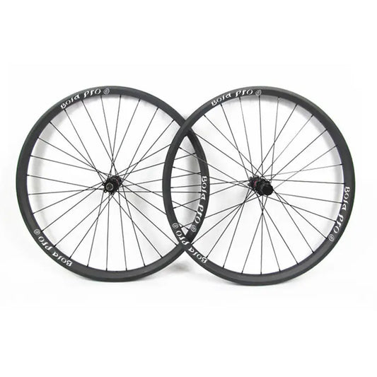 Tubeless-ready 29-inch carbon mountain bike wheels, 25mm wide, shown assembled for trail use