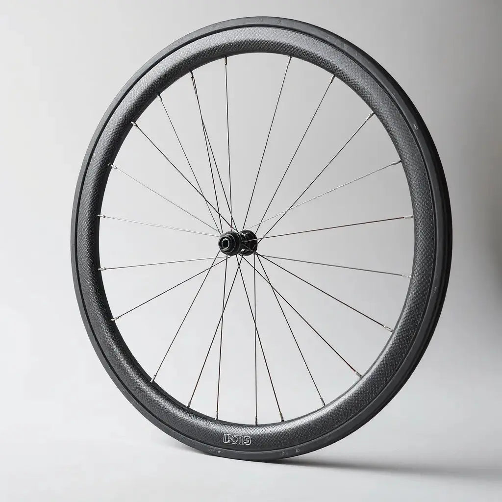 Close-up of a carbon wheel rim showing aerodynamic profile and brake track detail