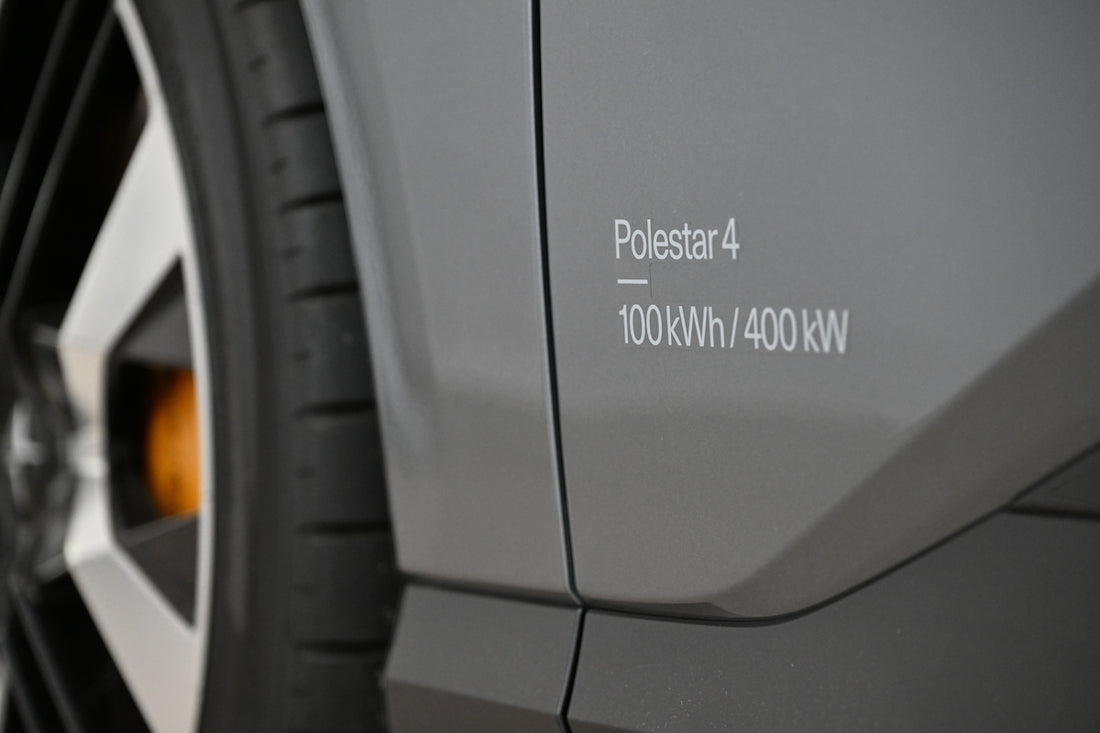 Polestar 4's specifications are displayed on the car.
