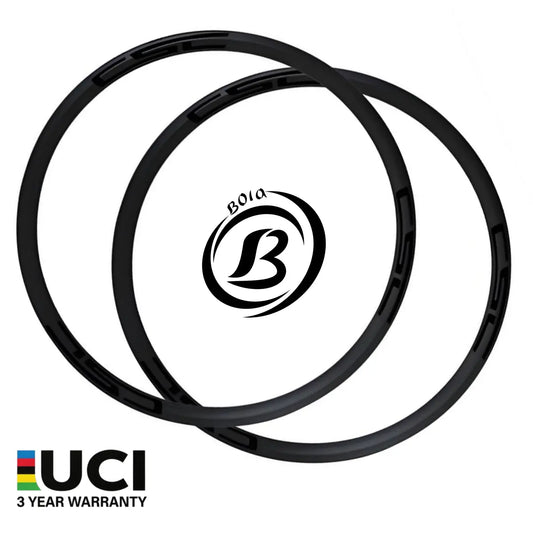 29er Carbon MTB Rim featuring a 34mm inner width, 30mm height, and designed for tubeless enduro use. Two rims displayed.