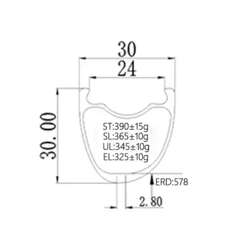 Asymmetric 700c carbon gravel rim, 30mm outer width, Bola sidewall and offset detail