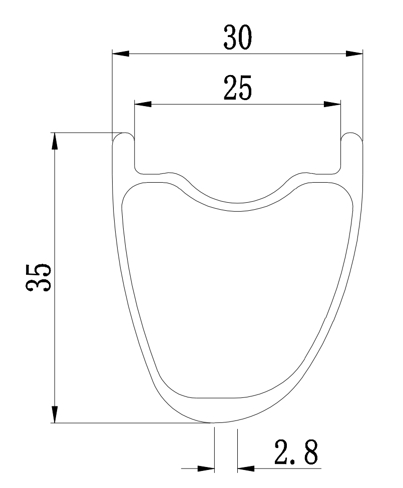 700c Asymmetric Carbon Rim 35mm — 24mm Inner Tubeless-Ready