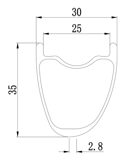 700c Asymmetric Carbon Rim 35mm — 24mm Inner Tubeless-Ready