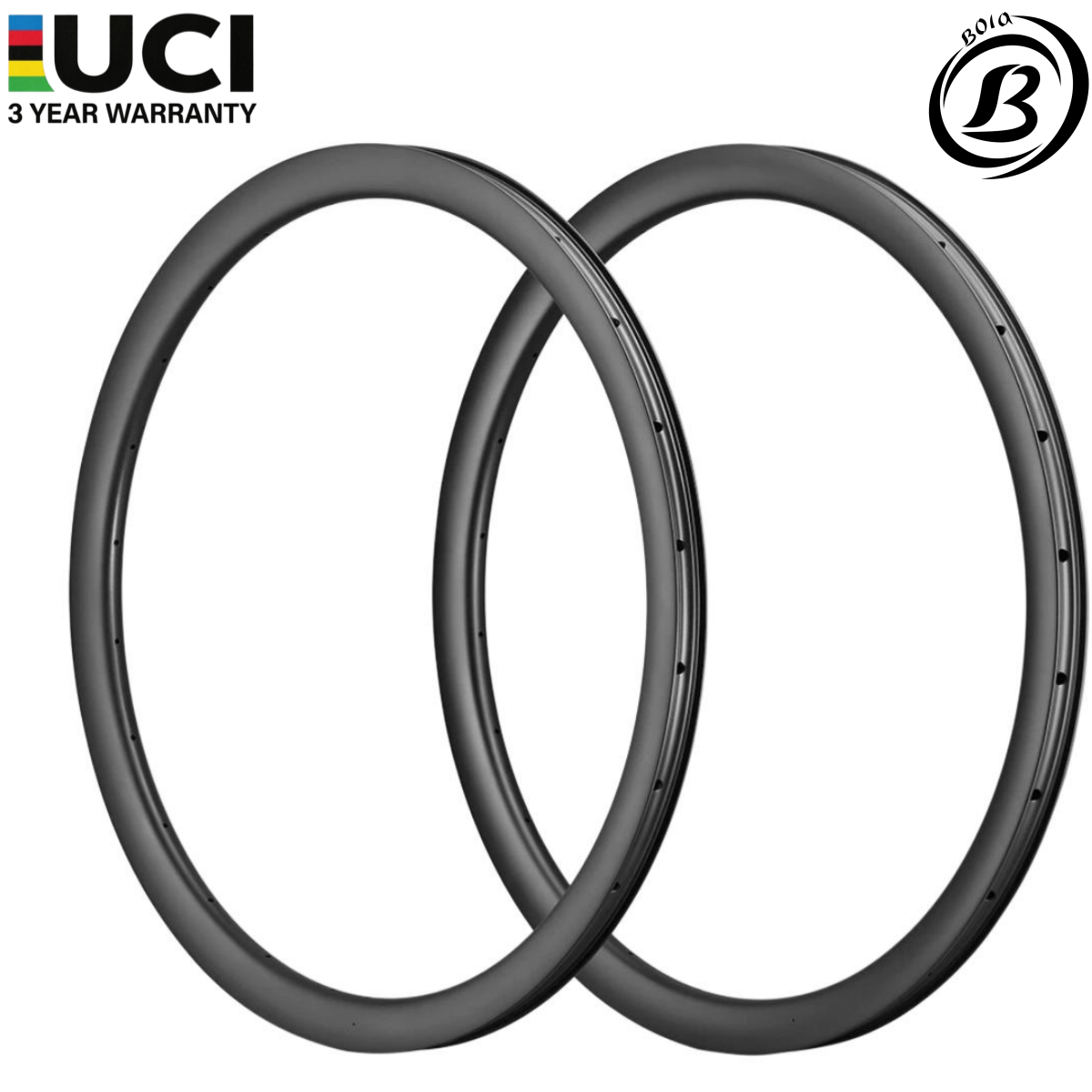 Bola 700C Asymmetric Tubular Carbon Road Rim set, 30mm x 28mm, lightweight at 285g, featuring a sleek black finish.