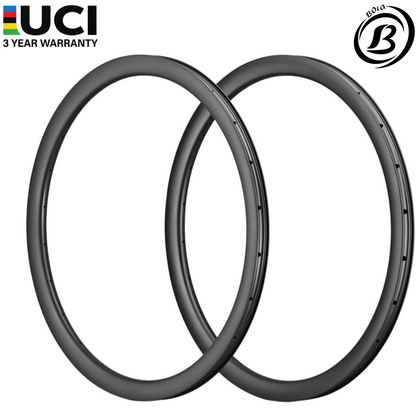 Bola 700C Asymmetric Tubular Carbon Road Rim set, 30mm x 28mm, lightweight at 285g, featuring a sleek black finish.