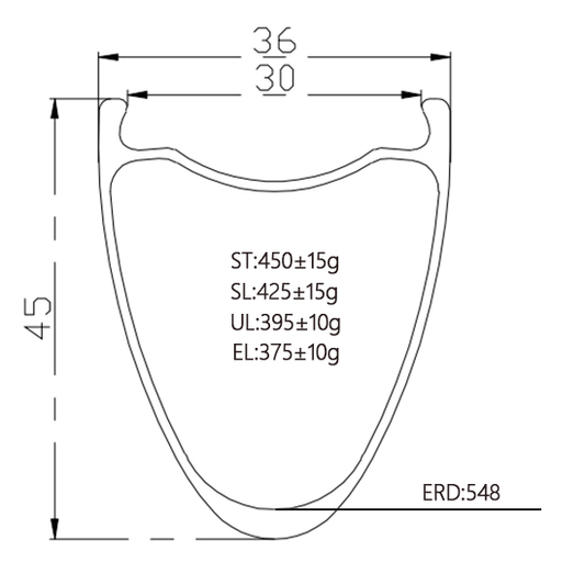 700C 45mm Tubeless Carbon Rim 36/30mm Wide | Bola