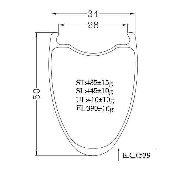 Bola 700c 50mm Carbon Road Rim – 34mm Wide, 28mm Inner Width,Tubeless Ready