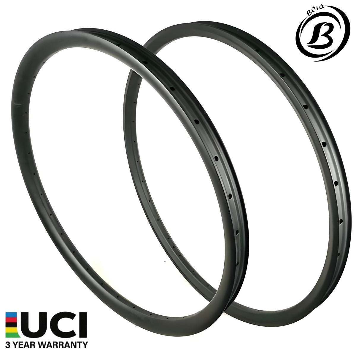 27.5" Superlight Carbon MTB Rim set, 34mm inner width, 30mm height, designed for XC and trail use, featuring UCI logo and war