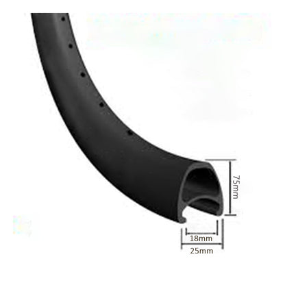 700C aerodynamic clincher carbon bicycle front rim 75mm high 25mm outer wide for triathlon