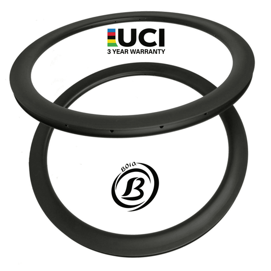 Bola 700C 50mm Tubeless Carbon Road Gravel Rim, featuring a 32mm outer and 26mm inner width, with UCI logo and warranty.