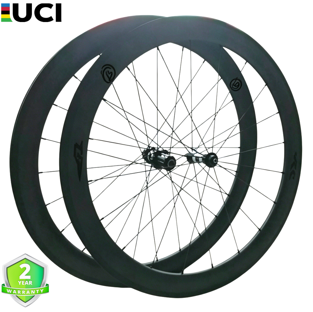 38mm Carbon Tubeless Road Wheelset, 700C, 25mm wide, rim brake, lightweight design, includes 2-year warranty icon.
