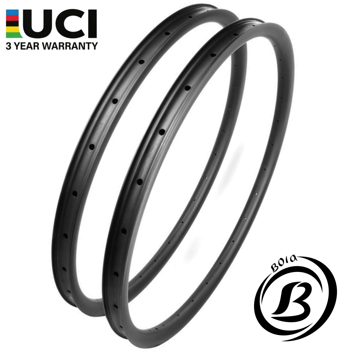 29er Carbon MTB Rim set with 29mm inner width, lightweight at 360g, featuring a sleek black design and multiple spoke holes.