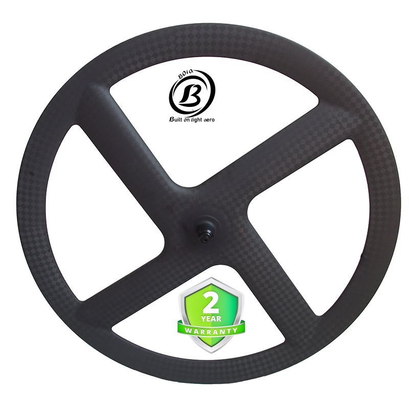 700C Carbon Four Spoke Wheel featuring a sleek design, suitable for tubeless and tubular setups in road, track, and triathlon