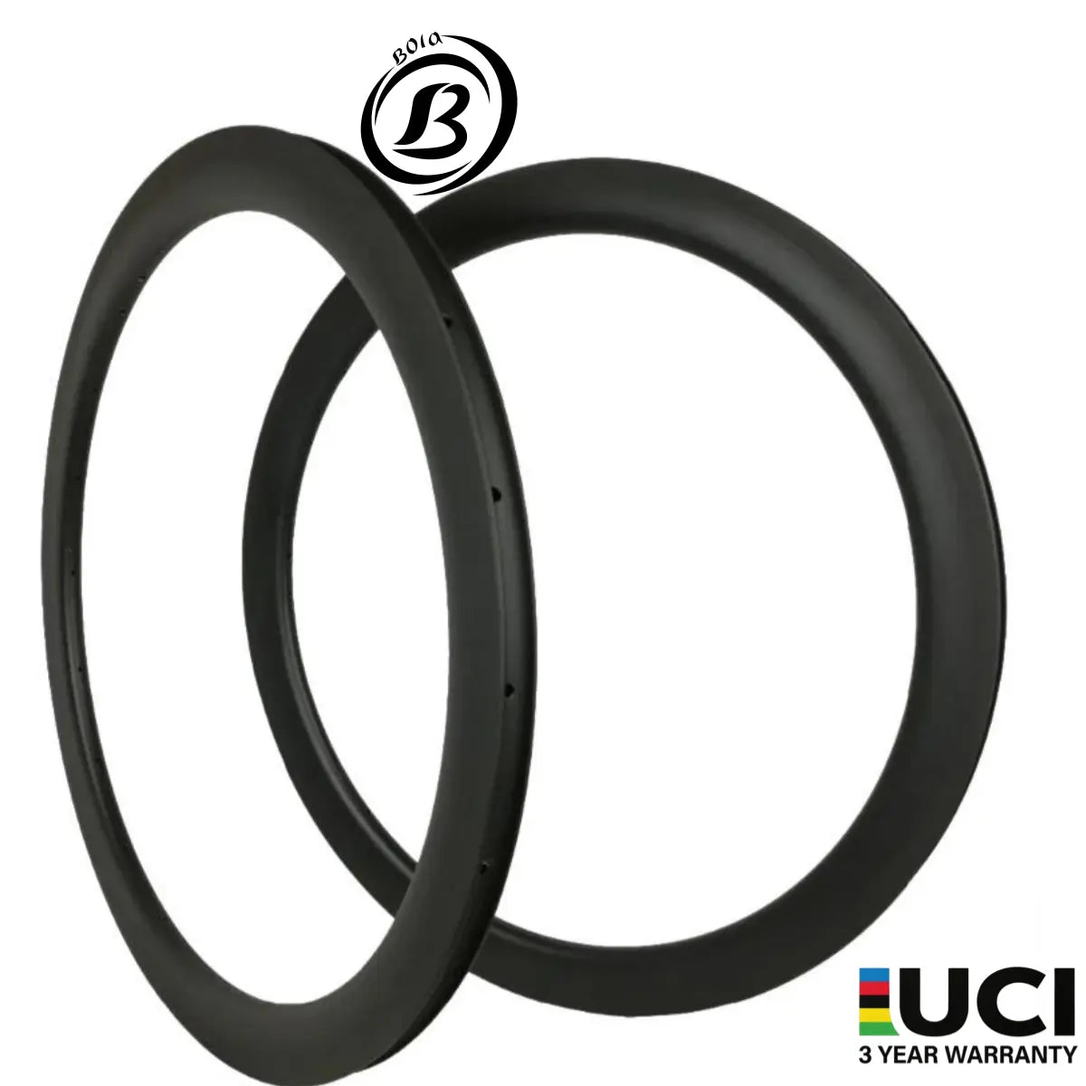 BOLA 32er Carbon Road Rim featuring a 45mm deep tubeless design with 38mm outer and 32mm inner width.