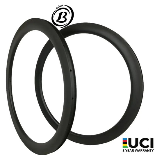 BOLA 32er Carbon Road Rim featuring a 45mm deep tubeless design with 38mm outer and 32mm inner width.