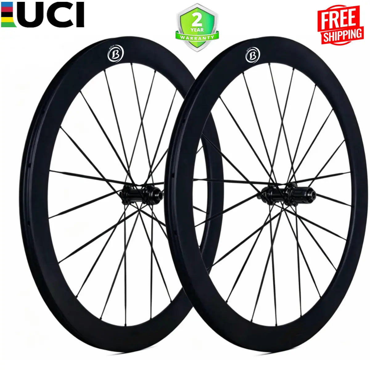 Bola PRO 50R Carbon Disc Wheelset – 700C, 50mm, 28/30mm Wide, T800 Tubeless, Flat Carbon Spokes, Ceramic Hub, 1200g Carbon Fiber Sporting Goods