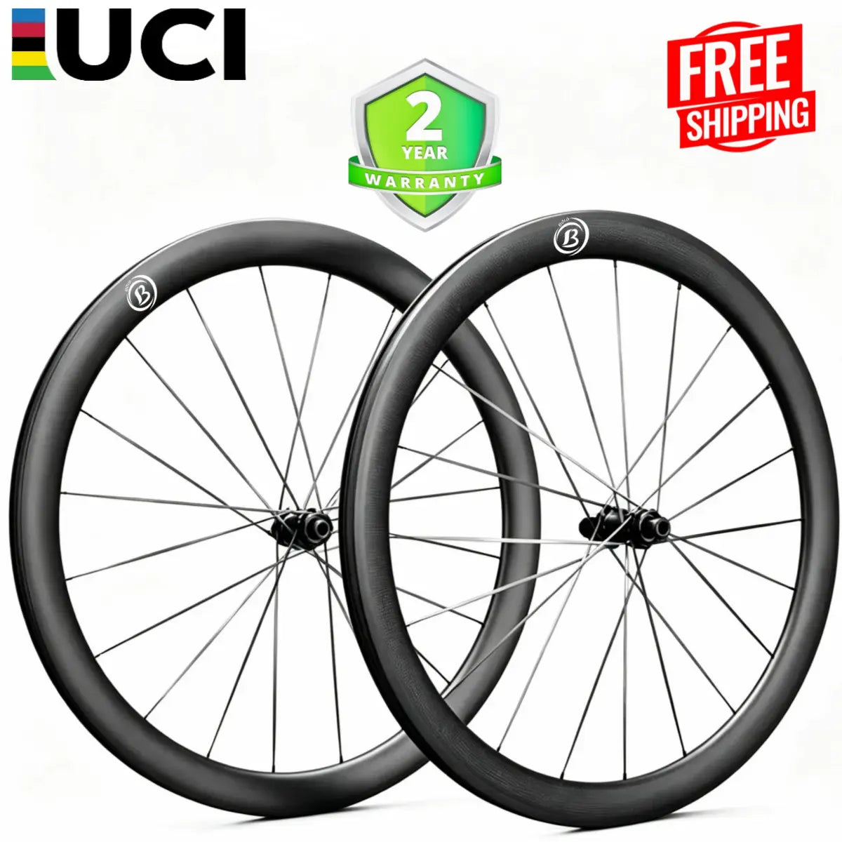 Bola PRO 50G 700C Carbon Disc Wheelset – 50mm Deep, 34-38mm Wide, Ceramic Hub, Flat Carbon Spokes Carbon Fiber Sporting Goods
