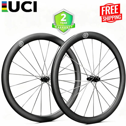 Bola PRO 50G 700C Carbon Disc Wheelset – 50mm Deep, 34-38mm Wide, Ceramic Hub, Flat Carbon Spokes Carbon Fiber Sporting Goods