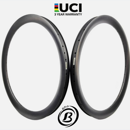 BOLA 32 inch Carbon Road Rim, 50mm deep, asymmetric, tubeless design, showcasing two rims with a sleek black finish.